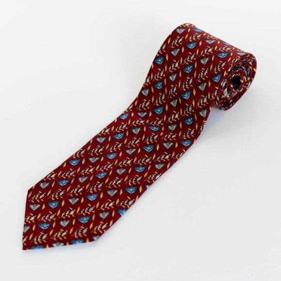 Ermenegildo Zegna Men's Designer Silk Necktie, Burgundy Red, Blue, Yellow, Italy - Picture 2 of 4